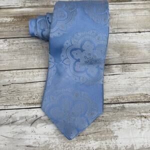 Ted Baker Neck Tie Light Blue Floral Paisley 100% Imported Silk 58” x 3.5”